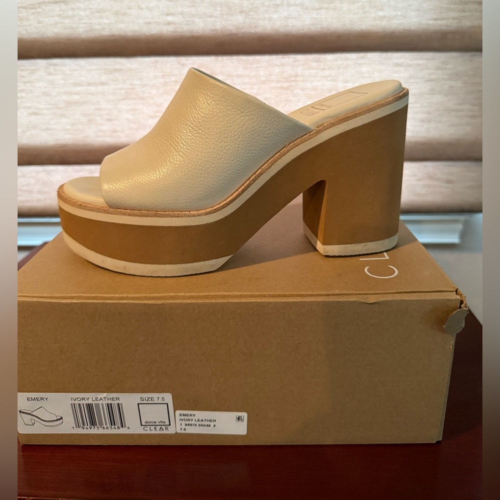 Dolce Vita Clear Ivory Leather Platform Mules